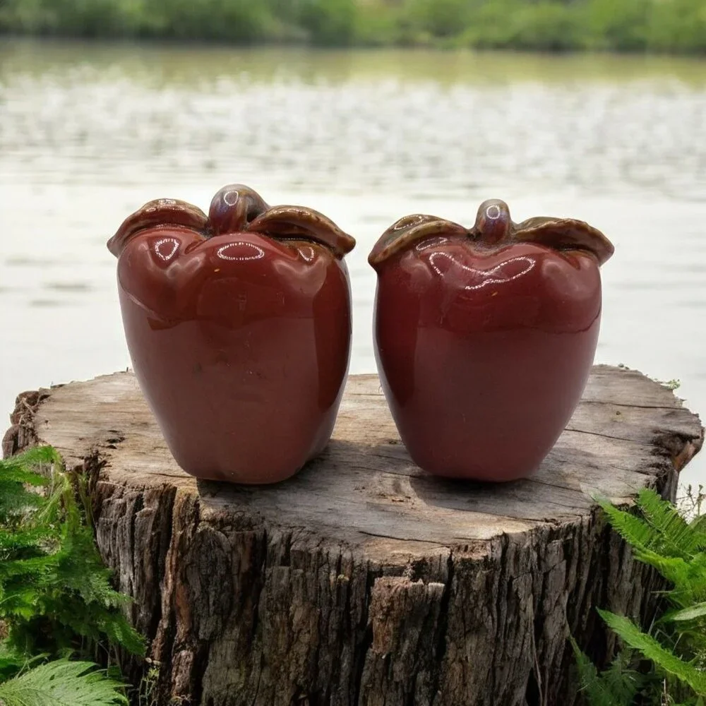Vintage Red Apple Shaped Ceramic Salt & Pepper Shakers