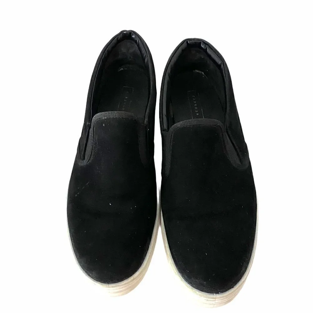 Topshop Women's Chunky Platform Slip On Faux Suede Black Sneaker Size US 9.5