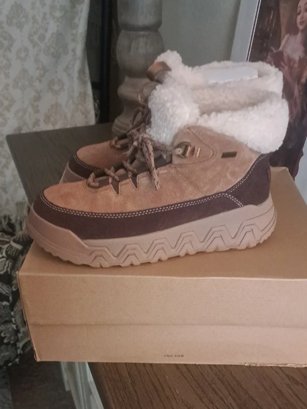 UGG Brown Suede Shearling-Lined Hiker Boots