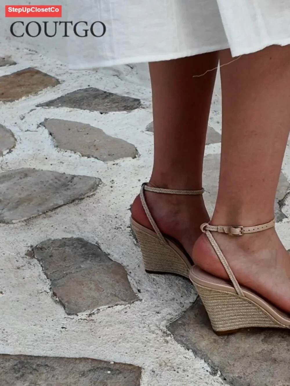 Womens Espadrille Wedges Sandals Raffia Open Toe Ankle Strap Summer Shoes