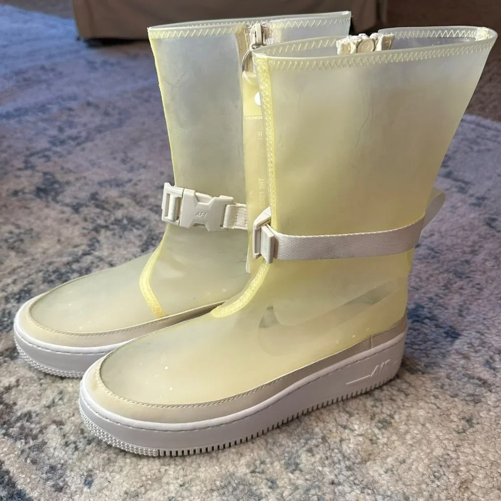 Nike Women's Pale Yellow Mid-Calf Waterproof Rain Boots with White Sole