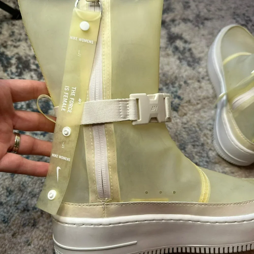 Nike Women's Pale Yellow Mid-Calf Waterproof Rain Boots with White Sole