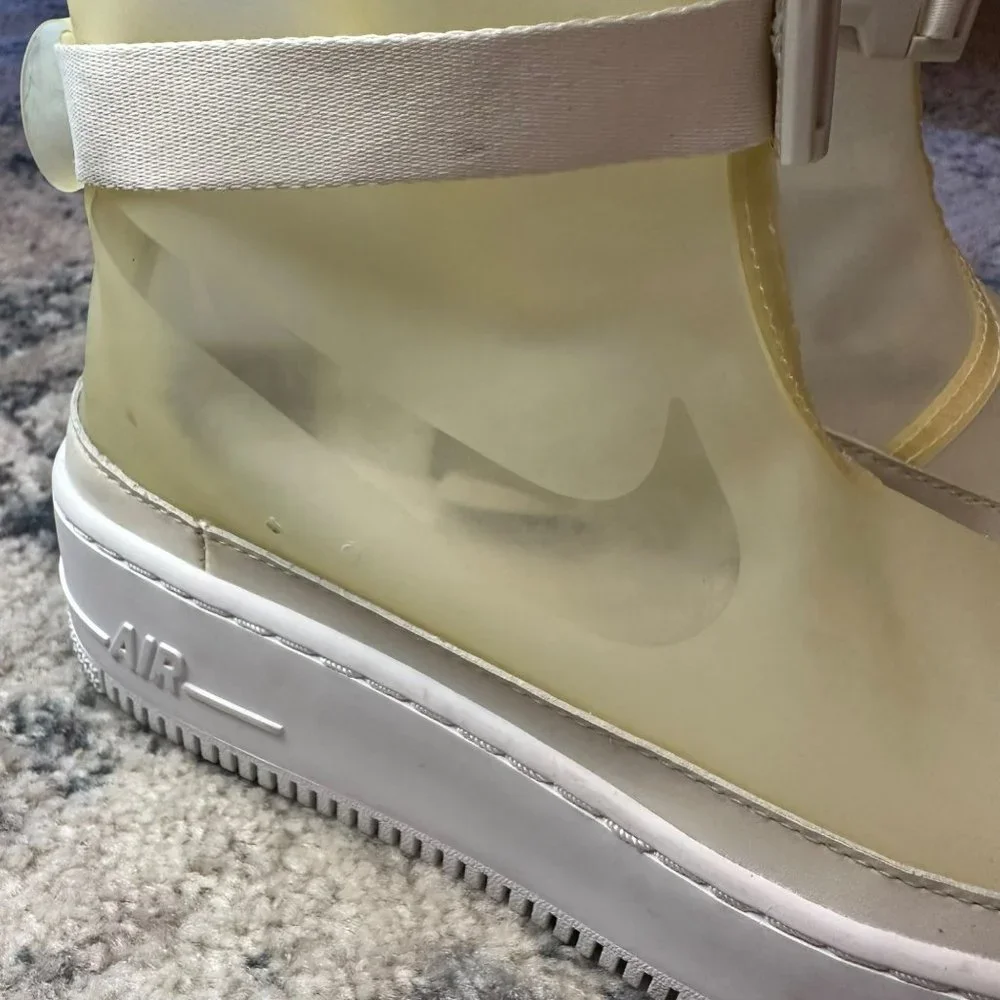 Nike Women's Pale Yellow Mid-Calf Waterproof Rain Boots with White Sole