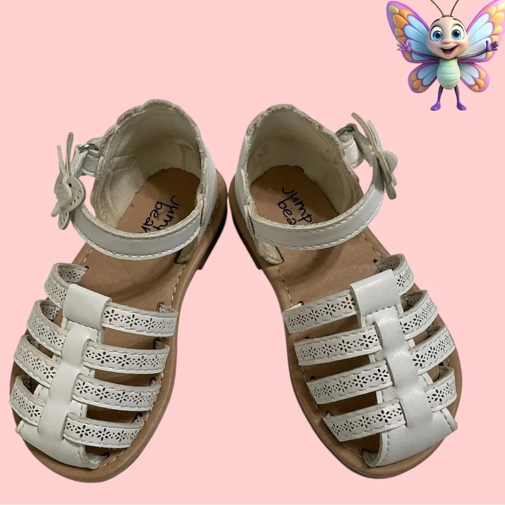 Jumping Beans sandals toddler girls 6 white fisherman style hook & loop closure