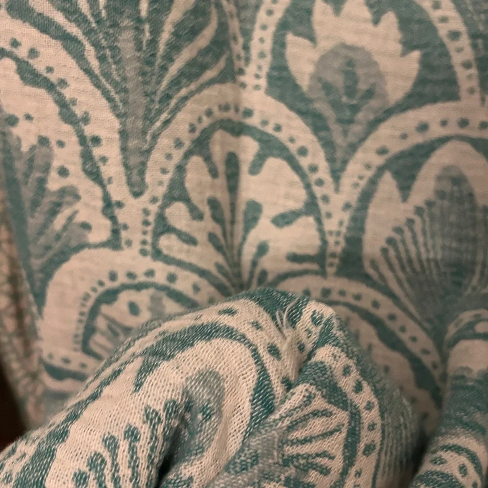 SUCCULENTS Teal Green Ecru White Loom Weave Organic Cotton 2 Side New With Tag
