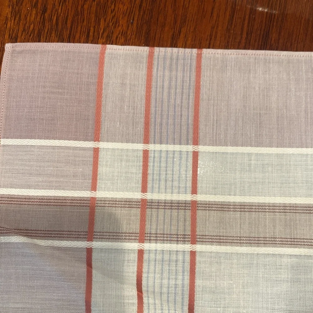 Vintage border Striped Handkerchief with dusty orange  and Cream Accents
