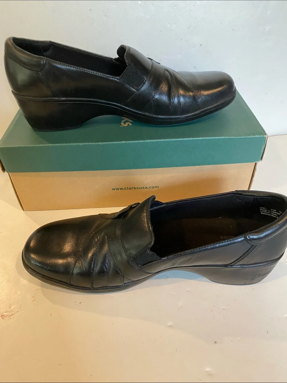 Clarks Leather May Marigold Black Slip-on Wedge Loafer