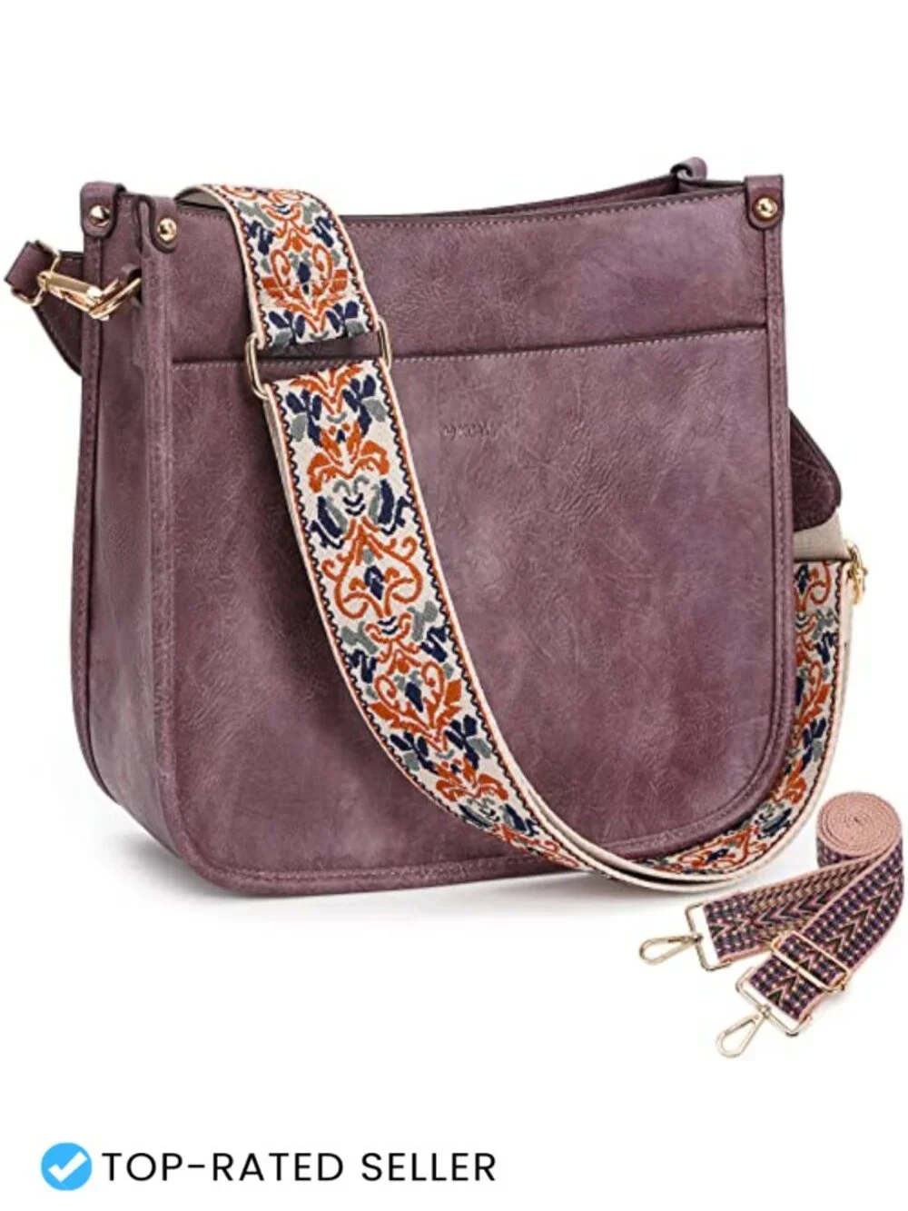 Vegan Leather Hobo Crossbody Bag with 2 Adjustable Straps