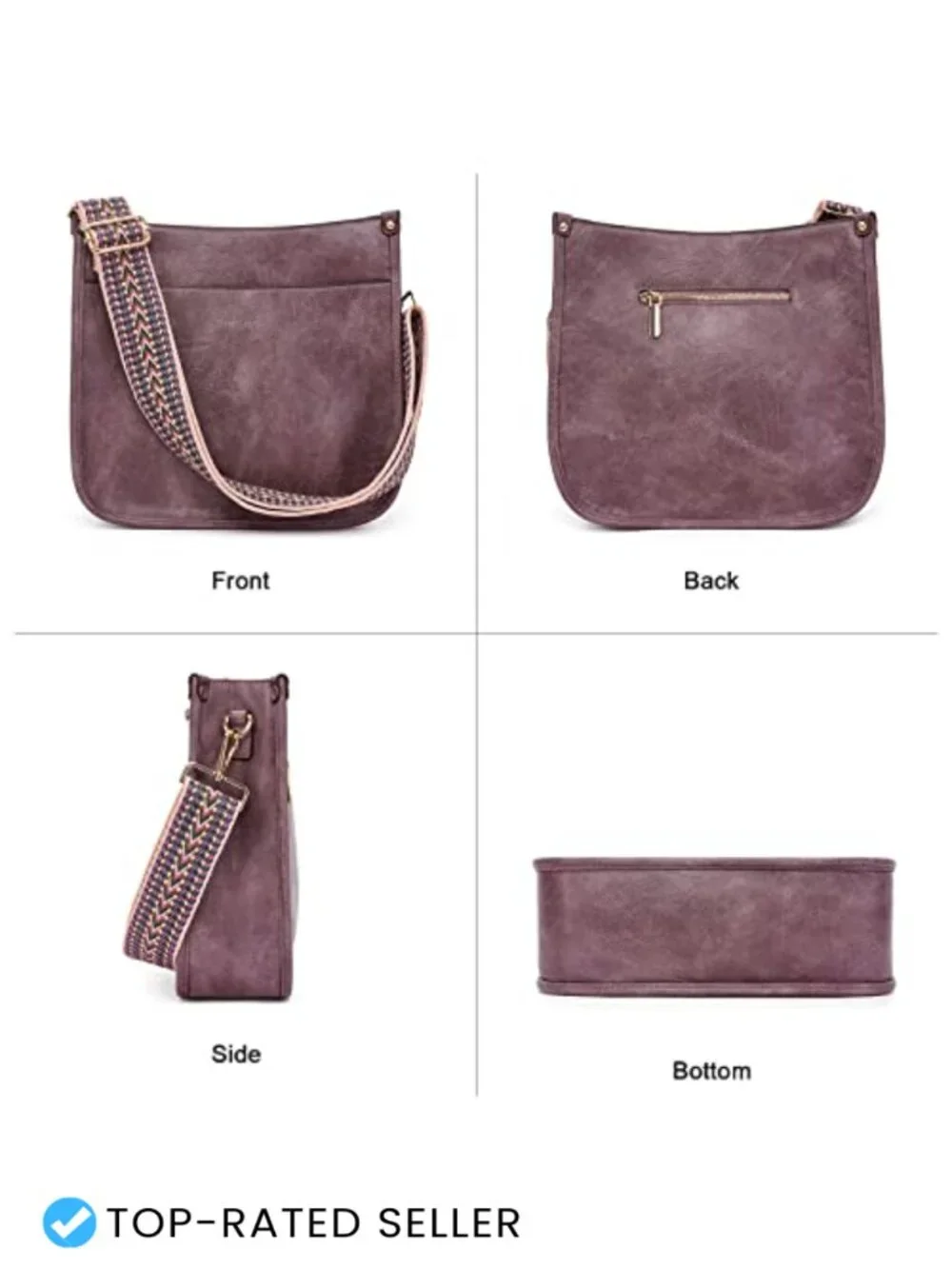 Vegan Leather Hobo Crossbody Bag with 2 Adjustable Straps