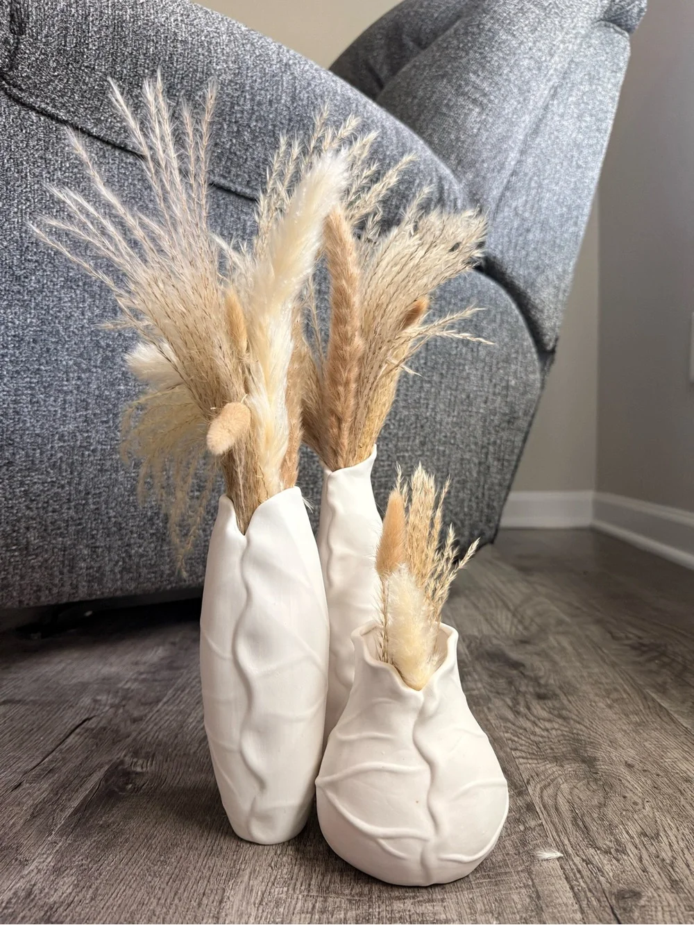 Neutral White Ceramic Leaf Vase Set of 3 - Home Accents