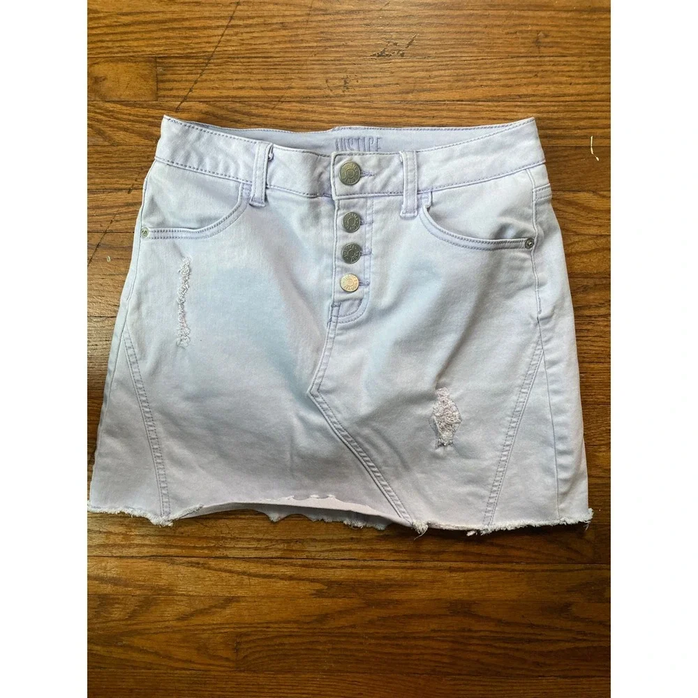 Justice Girls Lavender Purple Distressed Denim Skort Button Fly Size 16‎