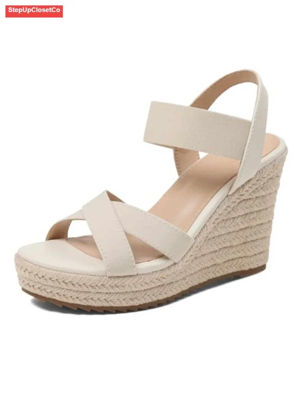 Open Toe Espadrilles Wedge Sandal Slip On Elastic Ankle Strap Platform Dressy
