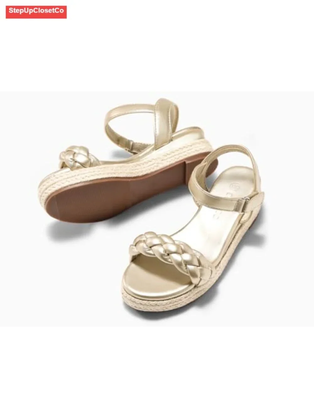 Girls Espadrille Braid Open Toe Ankle Strap Wedge Sandals