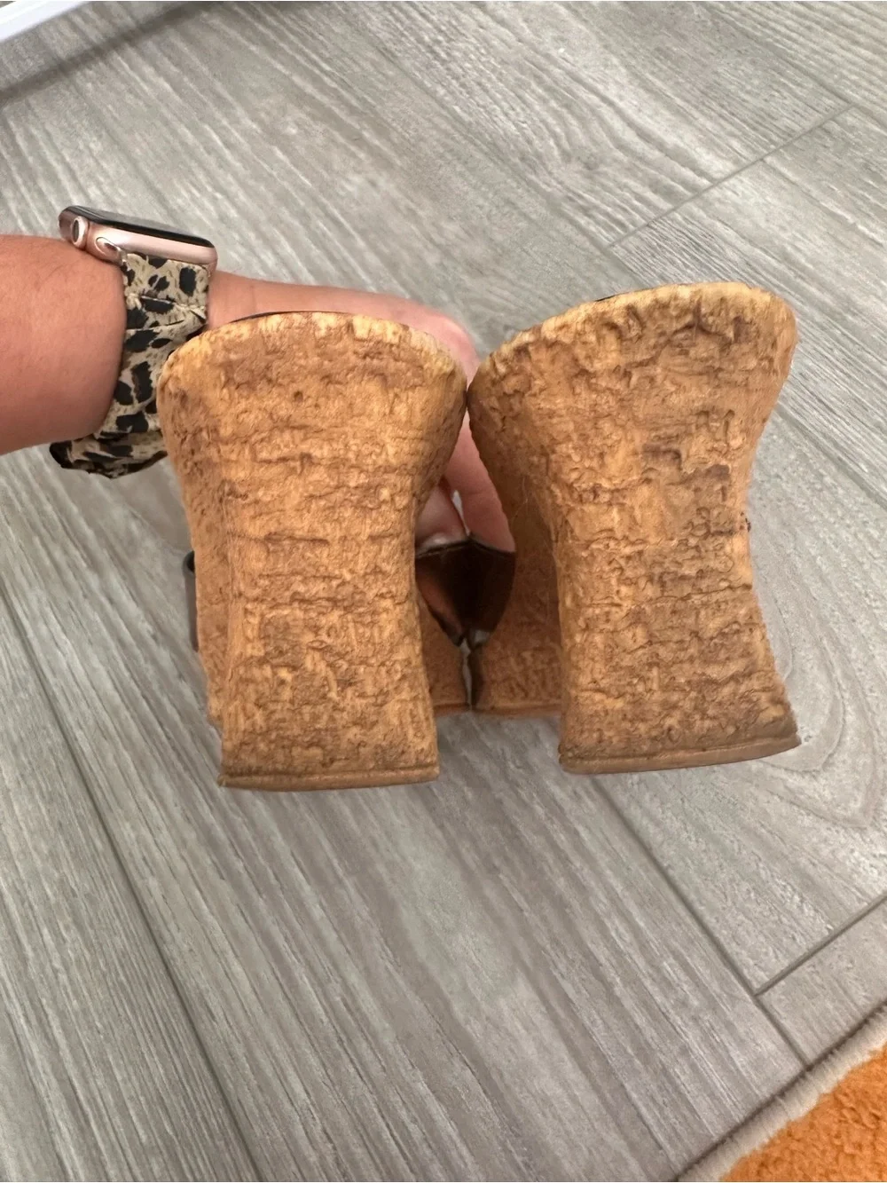 Athena Alexander Bronze Metallic Wedge Slide Sandals with Amber Accents