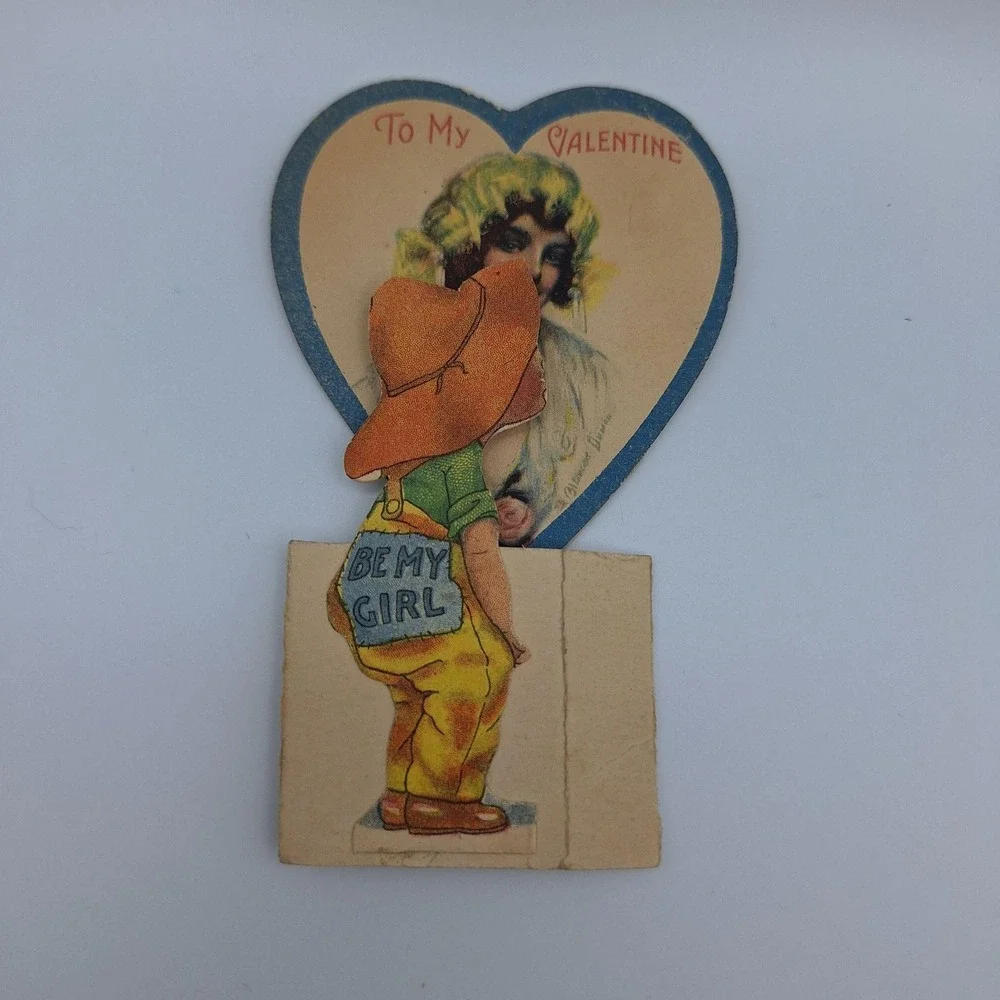 Vintage Pop Up Valentine Card Boy Girl Cowboy Design 4 Inch Paper Ephemera Scrap