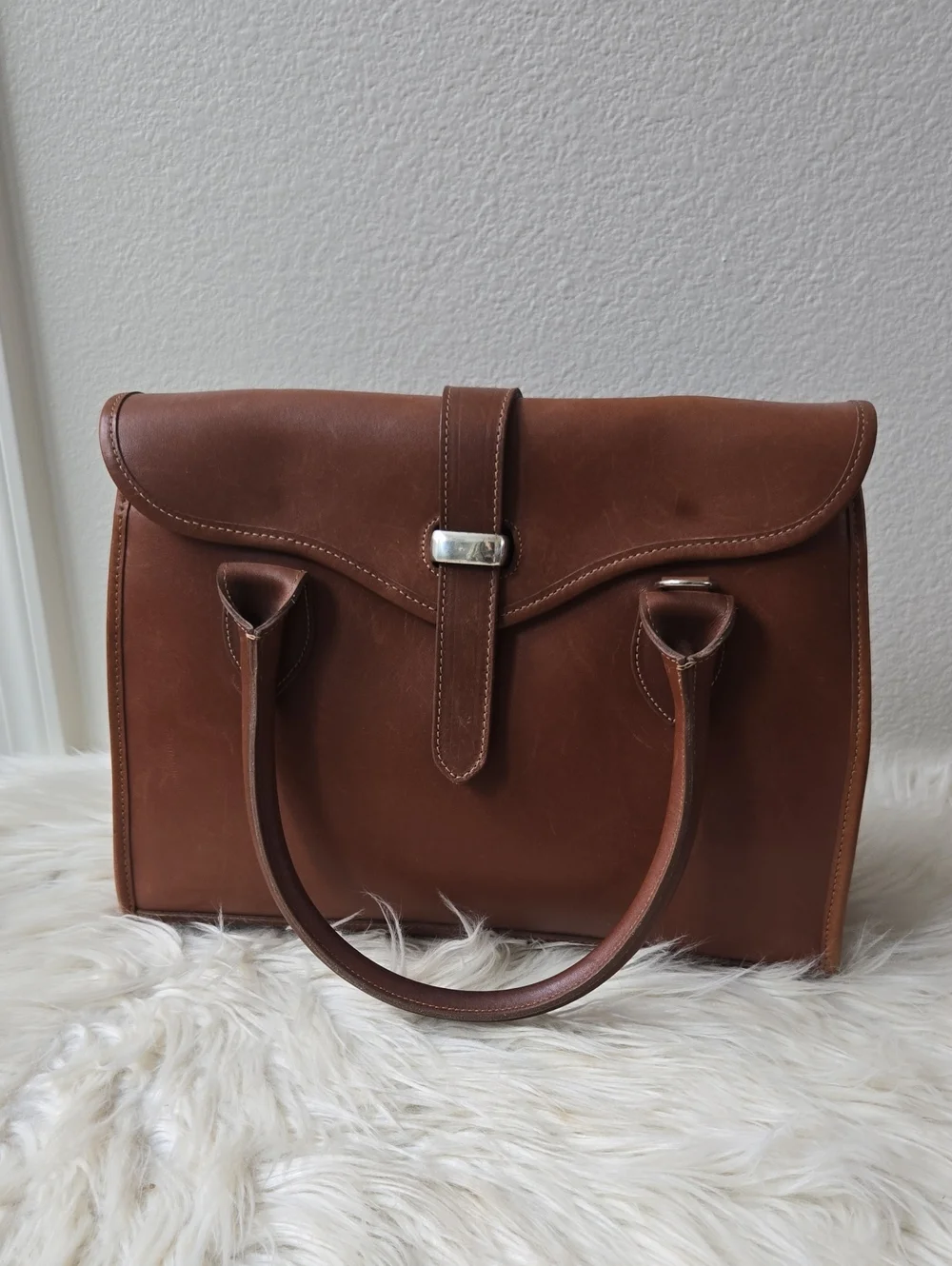 Structured Brown Leather Top-Handle Satchel Liza Hennessy