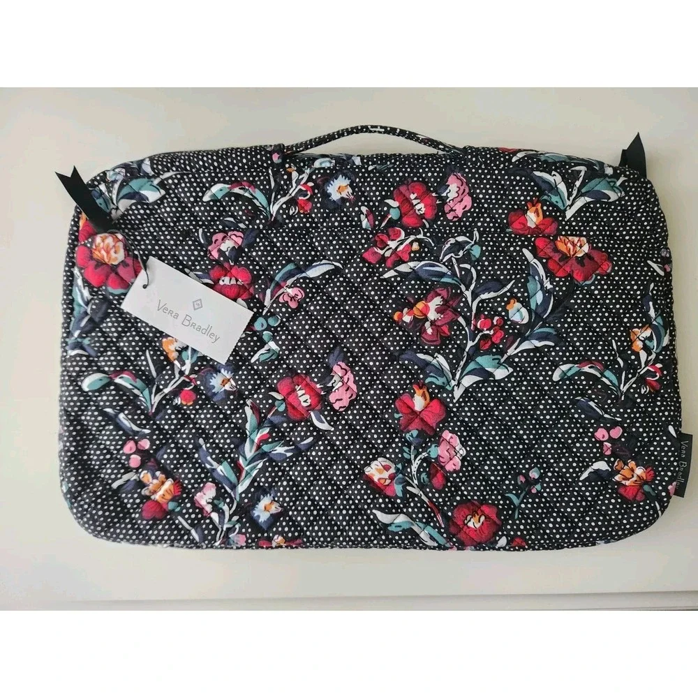 Vera‎ Bradley Womens Perennials Noir Dot Laptop Organizer Bag Floral Black Red
