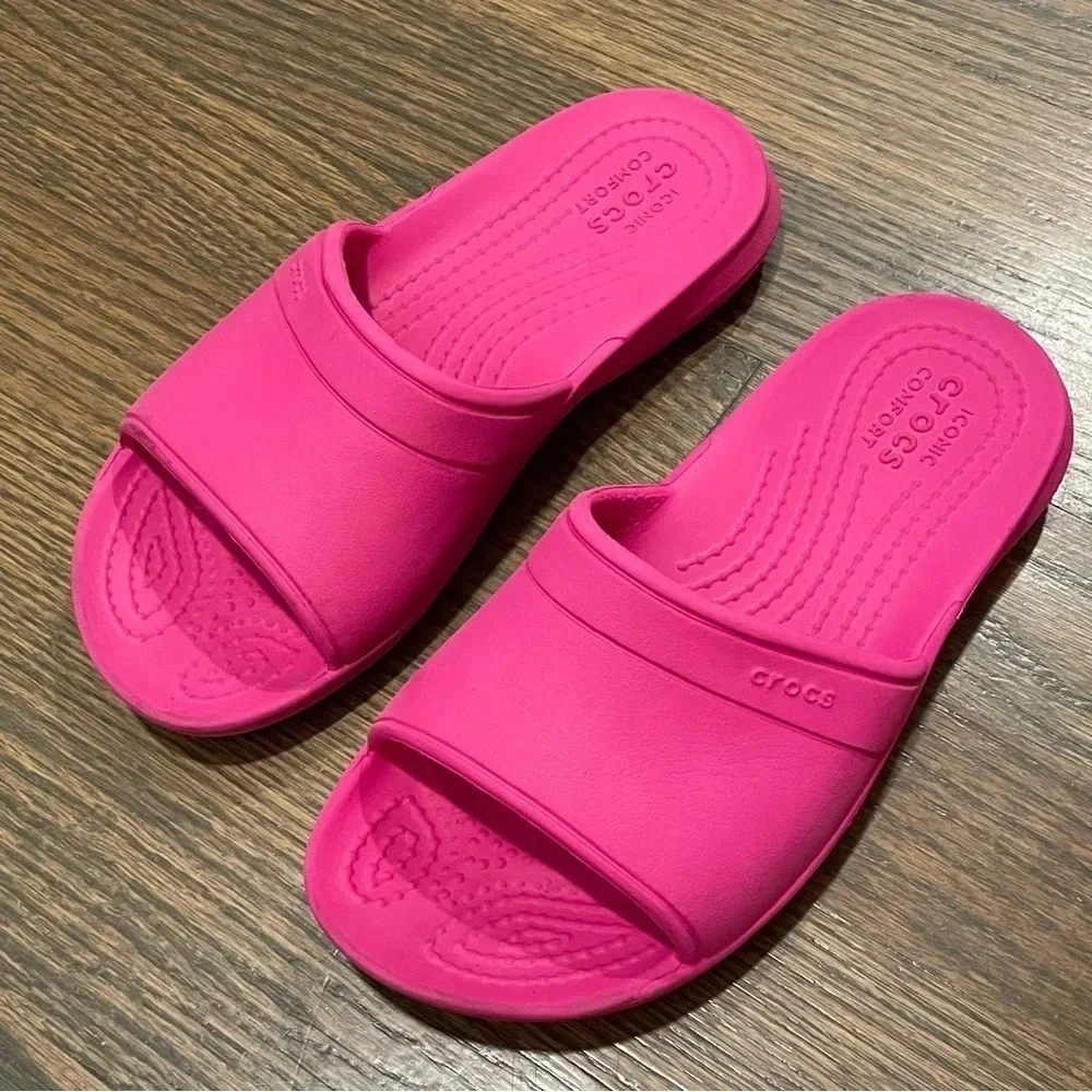 Crocs Iconic Confort Slip-On Hot Pink Sandals Toddlers 13