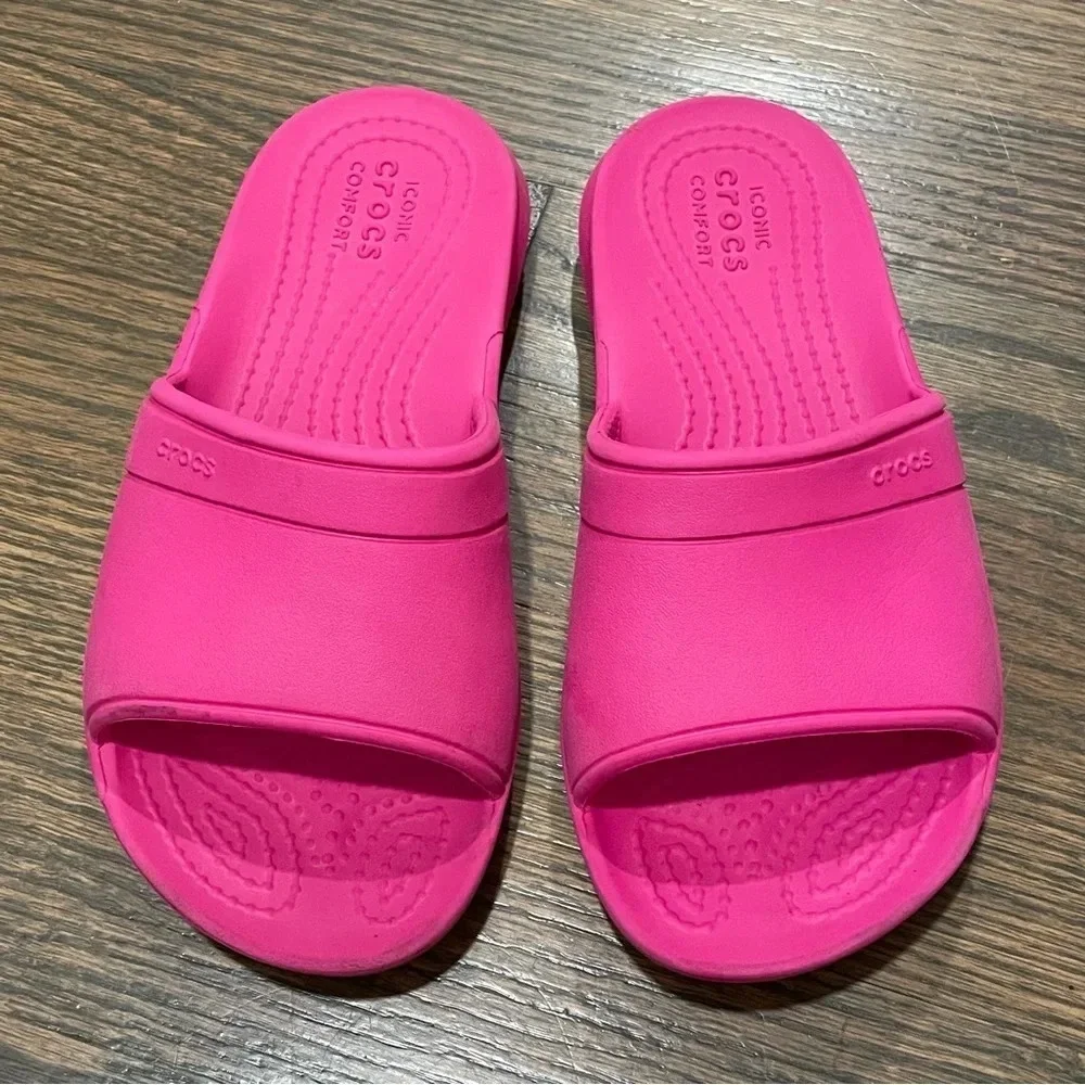 Crocs Iconic Confort Slip-On Hot Pink Sandals Toddlers 13