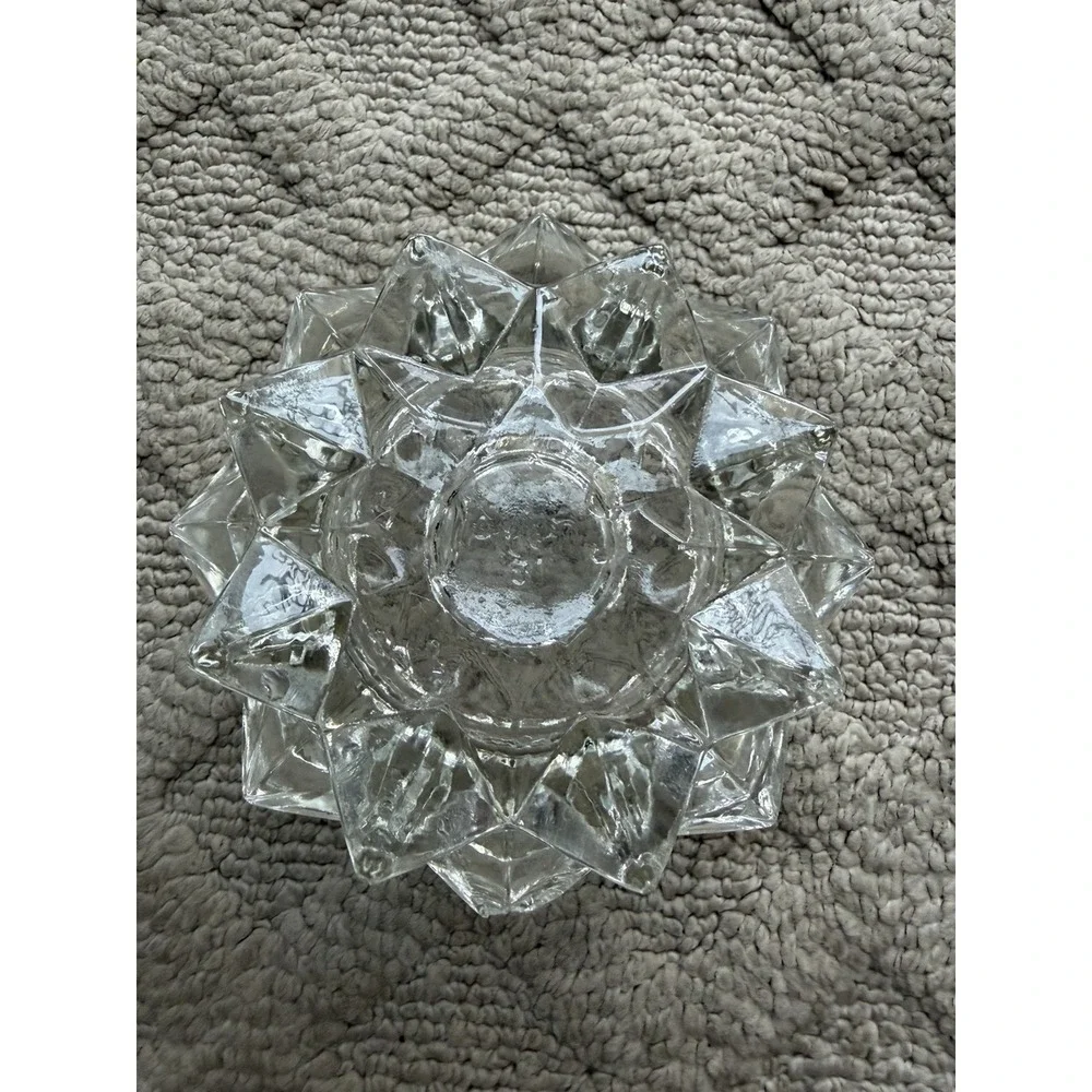 Vintage Avon Diamond Star Pattern Clear Glass Votive Candle Holder