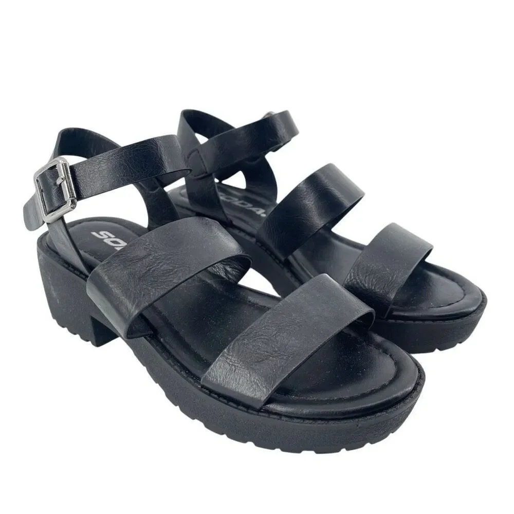 SODA Account Girls Black Platform Sandals Size 3 Y2K Chunky Heel Open Toe Shoes