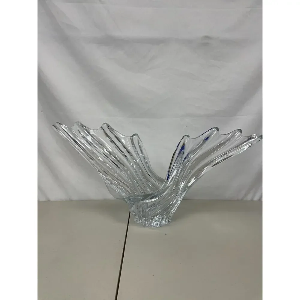 Vannes Crystal France Art Wings Centerpiece & Double Candlestick Holder Set of 3