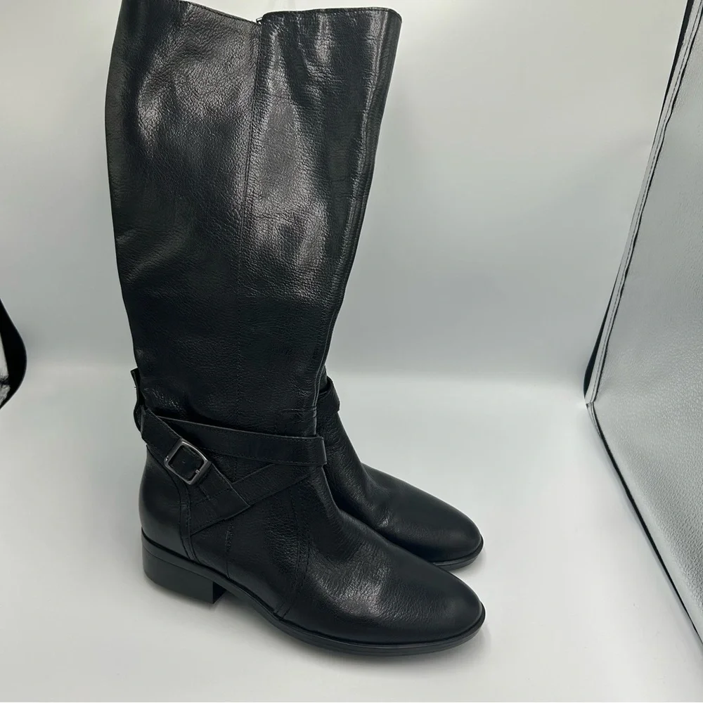 Naturalizer RENA Wide Calf Tall Knee High Boots Black Pebbled Leather 6M NEW