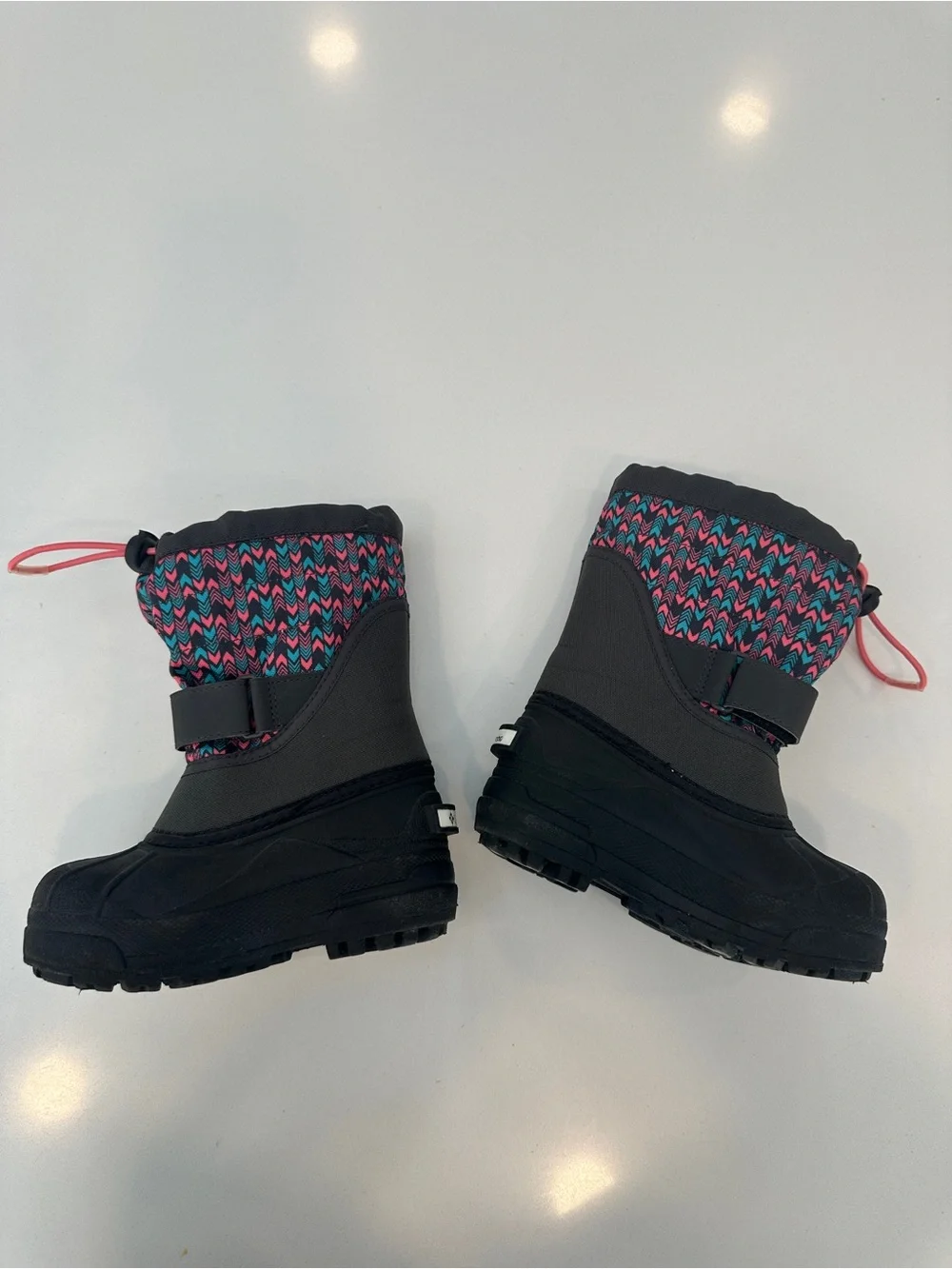 Columbia Gray Kids Snow Boots with Pink & Teal Chevron Cuff- toddler