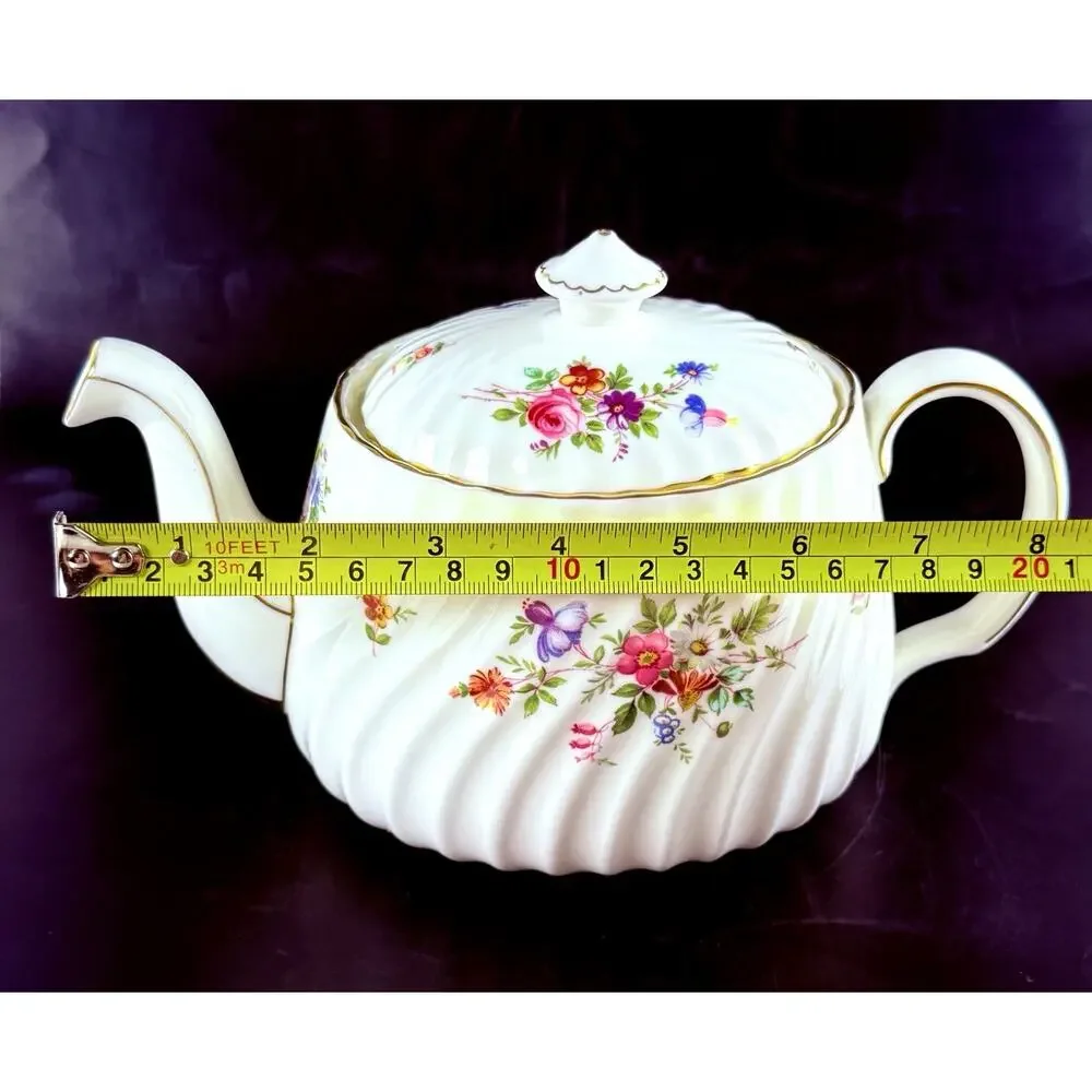 Vintage Minton Bone China Teapot Marlow S309 Floral Gold Trim England