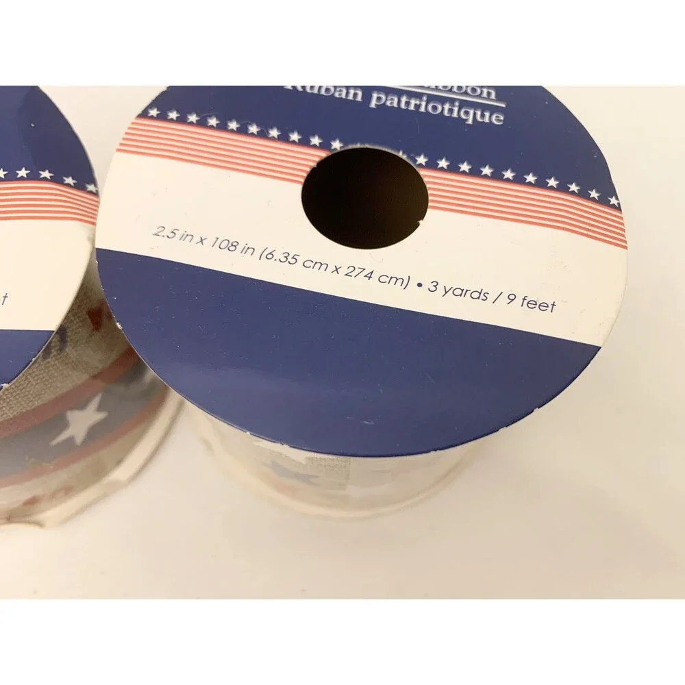 (2) Lot New PATRIOTIC Nylon Ribbon Stars USA 4th America Gift Wrapping 9 Ft Each