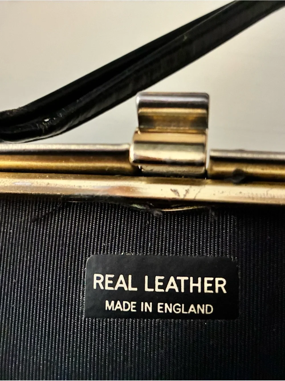 Vintage Black Genuine Leather Double Handle Frame Handbag | Made in England