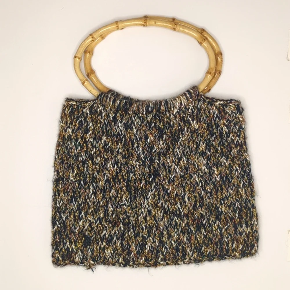 Chic Multicolor Knit Lined Bag with Bamboo Handles Multicolor Cottage Granny