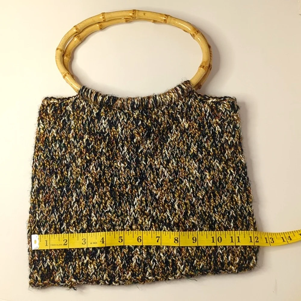 Chic Multicolor Knit Lined Bag with Bamboo Handles Multicolor Cottage Granny