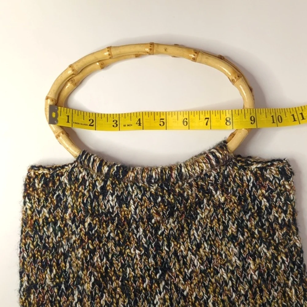 Chic Multicolor Knit Lined Bag with Bamboo Handles Multicolor Cottage Granny