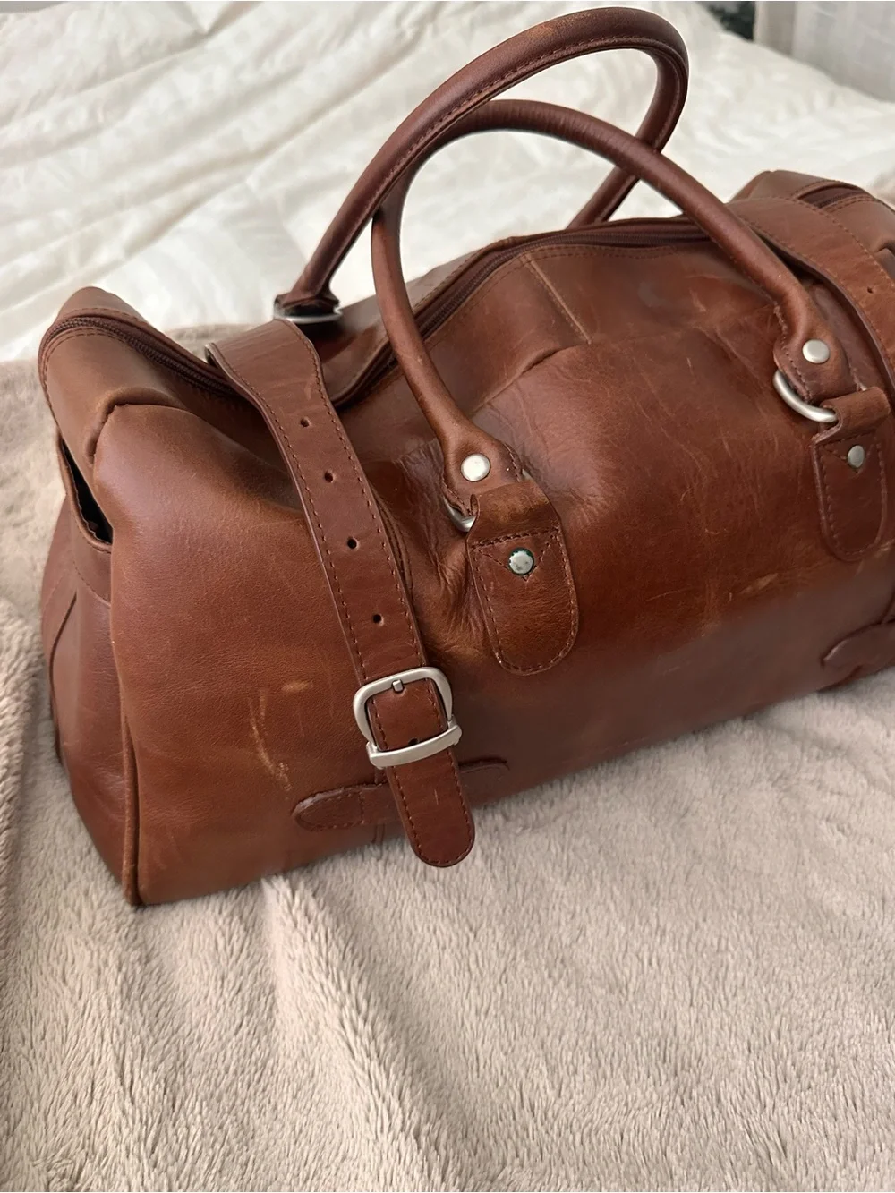 Brown Leather Weekender Duffel Bag