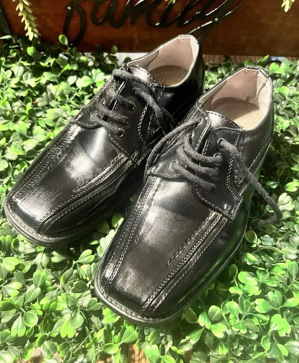 Stacy Adams Boys Black Leather Lace-Up Oxford Dress Shoes Square Toe US 12.5