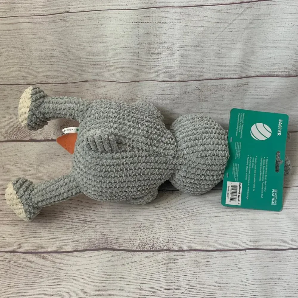 Patchwork Pet Bunny Rabbit and Carrot Dog Toy Crinkle Squeak Grunt Fetch 19