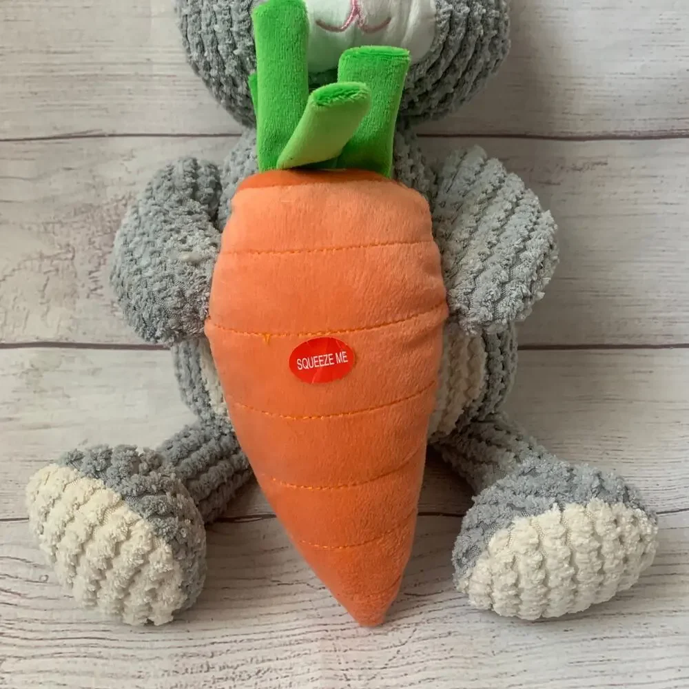 Patchwork Pet Bunny Rabbit and Carrot Dog Toy Crinkle Squeak Grunt Fetch 19