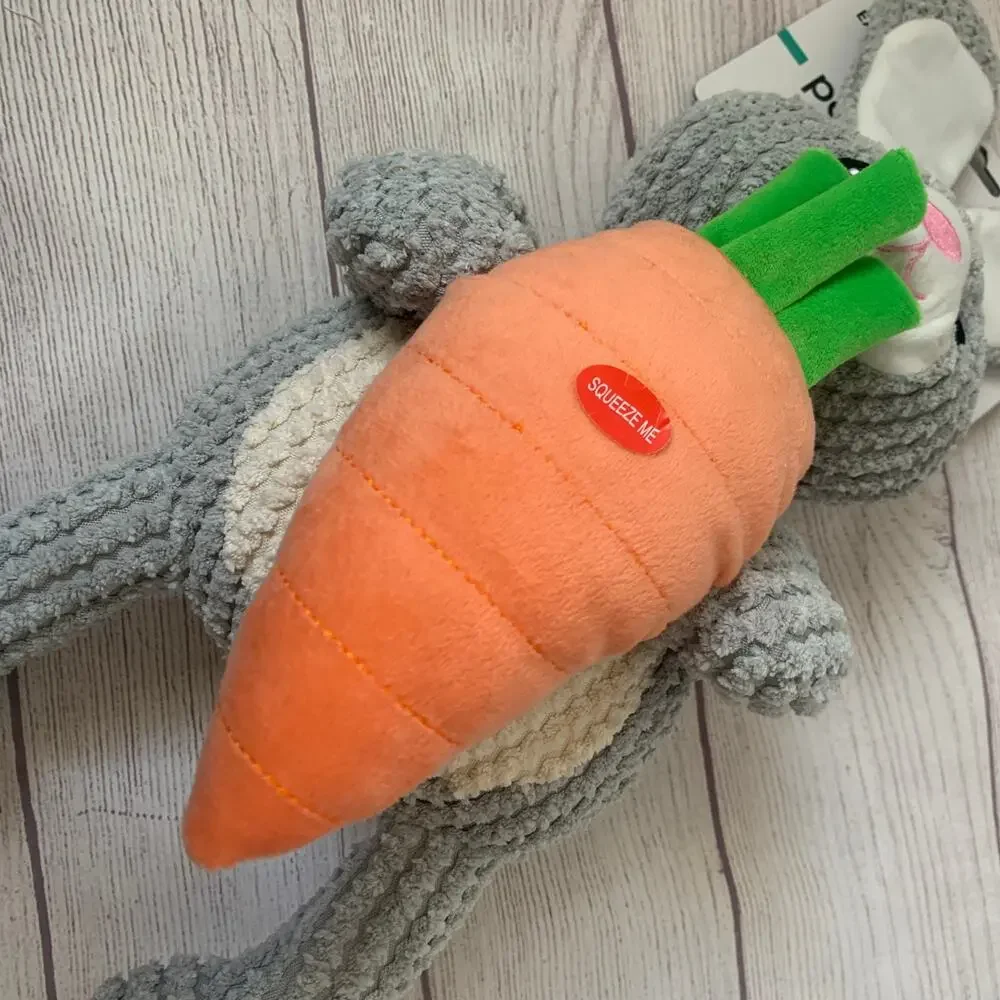 Patchwork Pet Bunny Rabbit and Carrot Dog Toy Crinkle Squeak Grunt Fetch 19