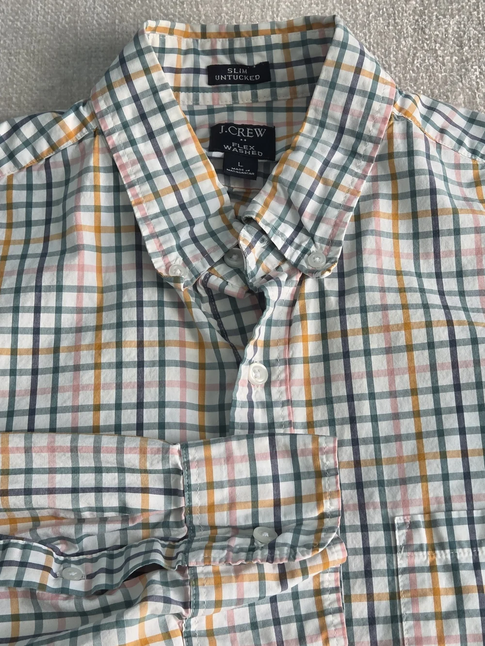 J.Crew Flex Washed Slim Untucked Button Up Shirt Mens Large Plaid Cotton Preppy