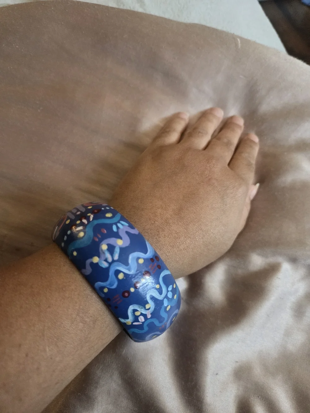 Hand Painted Wooden Bangle Blues