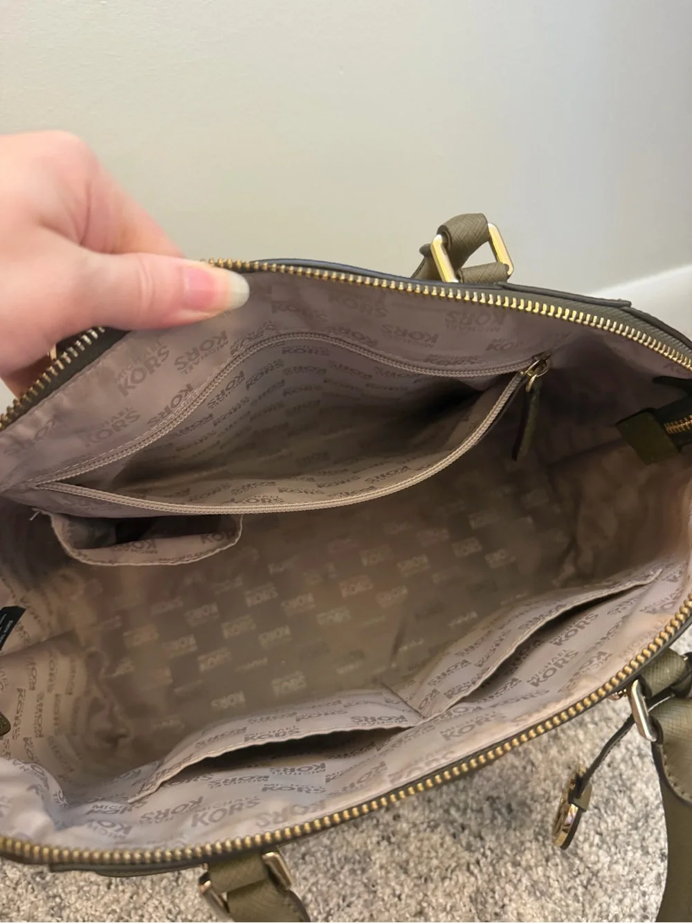 Michael Kors Olive Green Saffiano Leather Satchel with Gold Hardware
