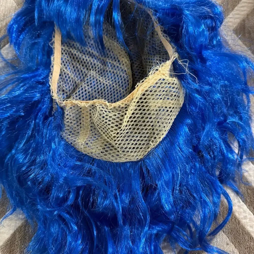 Halloween Blue Synthetic Wig with Blue Heart Sunglasses