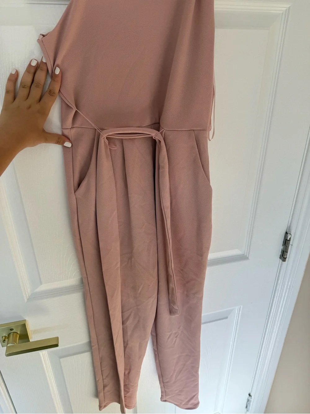 One-Shoulder Mauve Pink Jumpsuit with Waist Tie