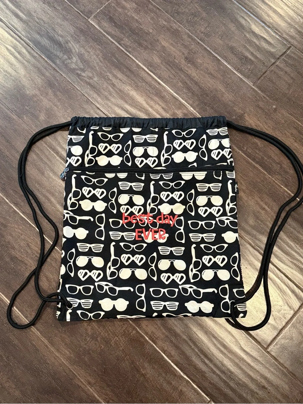 Initials Inc. Black Sunglasses-Print Drawstring Backpack and Black Mesh Tote Set