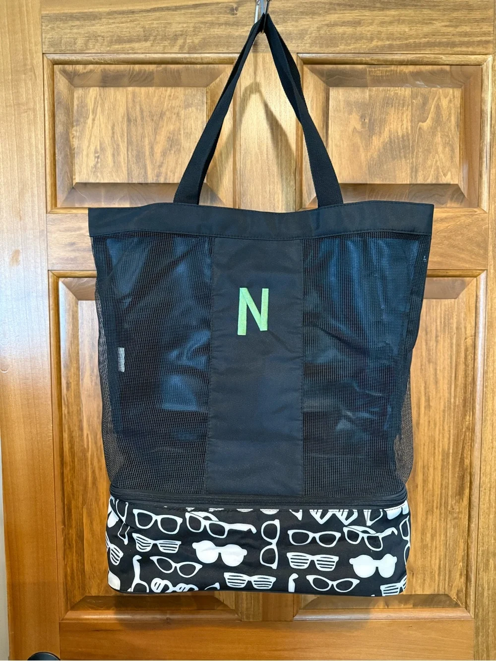 Initials Inc. Black Sunglasses-Print Drawstring Backpack and Black Mesh Tote Set