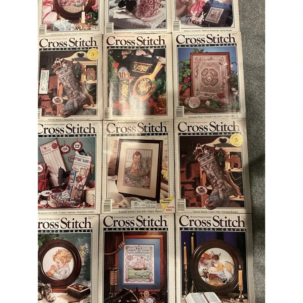 Lot of 13 Vintage Cross Stitch & Country Crafts Magazine Stitching Patterns
