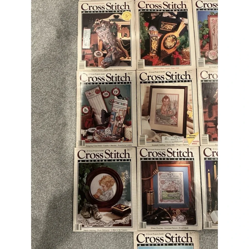 Lot of 13 Vintage Cross Stitch & Country Crafts Magazine Stitching Patterns