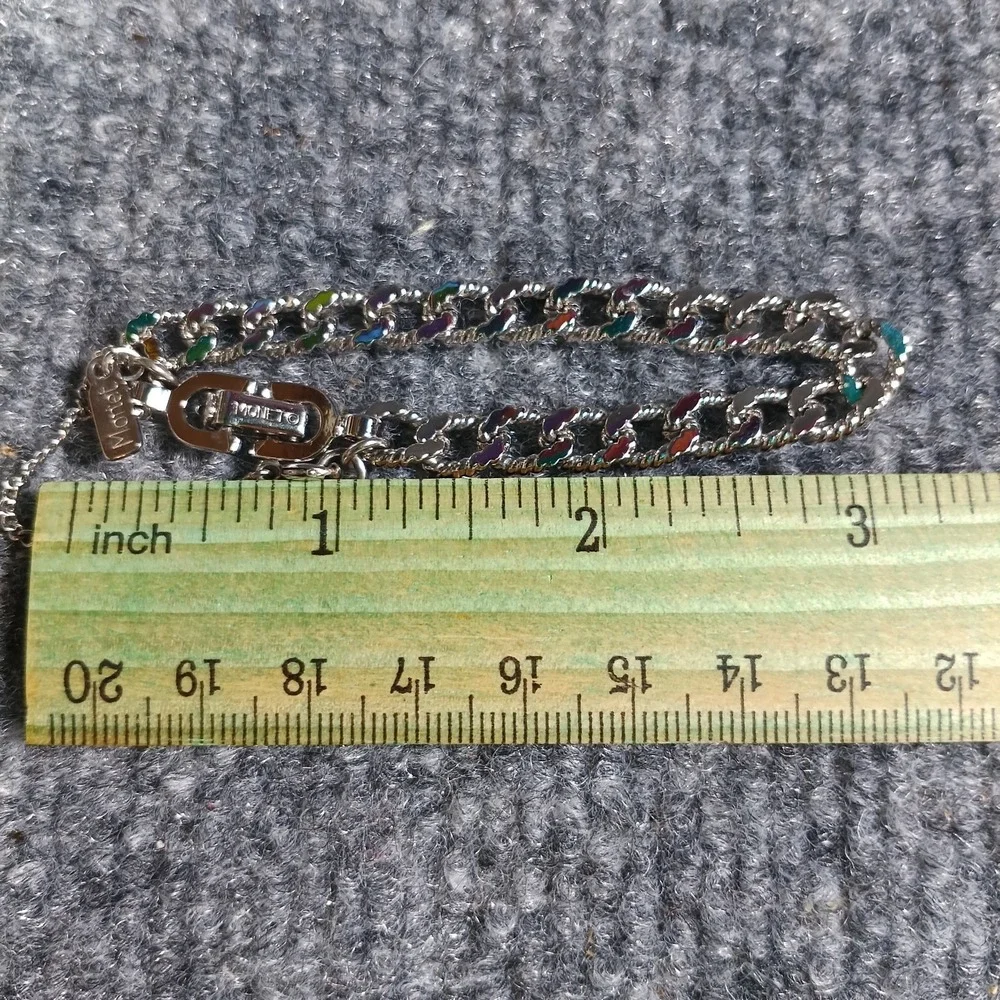 Monet Bracelet Girls Silver Tone Textured Link Girls 6 Inch Safety Chain VTG