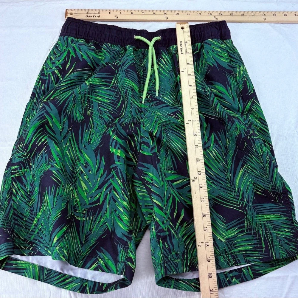 Gap Mens Medium Tropical Palm Leaf Print Swi Trunks Navy Blue Green Board Shorts